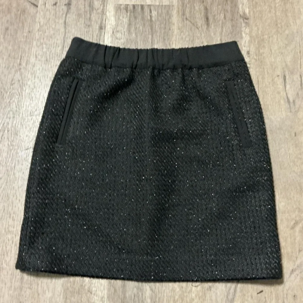 LOFT Black Silver Glitter Textured Mini Skirt Elastic‎ Waist Size S